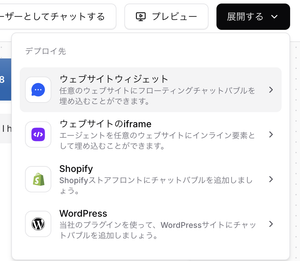 Website widgetのチャットバブル有効化画面